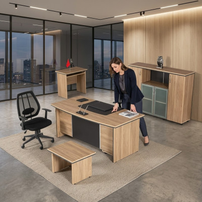 Luxe kantoorinrichting Bureau Planken Bijzettafel Archiefkast 4-delig
