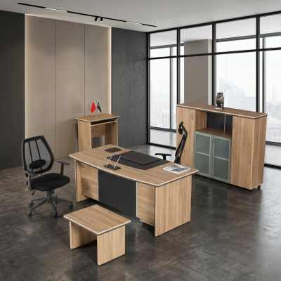 Luxe kantoorinrichting Bureau Planken Bijzettafel Archiefkast 4-delig