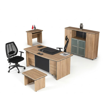 Luxe kantoorinrichting Bureau Planken Bijzettafel Archiefkast 4-delig