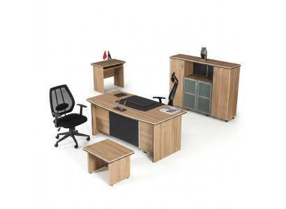 Luxe kantoorinrichting Bureau Planken Bijzettafel Archiefkast 4-delig