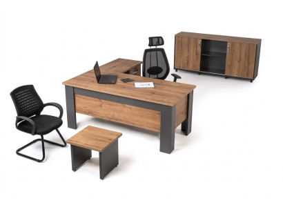 Bruin kantoorset Compleet thuiskantoormeubilair Tafel Kast Hoekbureau