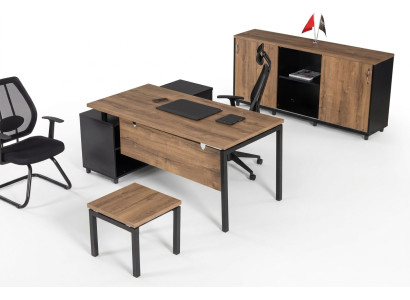 Bruin kantoormeubilair luxe set tafel kast salontafel 3-delig.