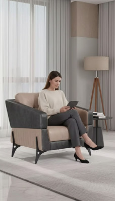 Beige fauteuil Werkkamer Textiel Meubels Luxe Zitje Beklede stoel Fauteuil