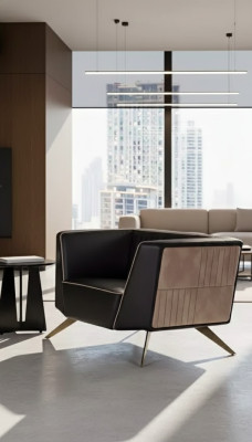Luxe zwarte fauteuil voor de werkkamer, zitplaats modern design kantoormeubilair.