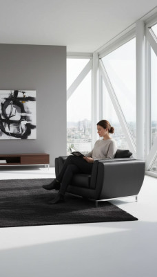 Zwarte fauteuil voor werkkamer, kantoor, luxe meubels, bekleding van stof, nieuw