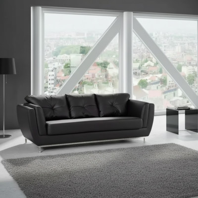 Zwarte driezitsbank Luxe meubels Moderne bank Gestoffeerde leren bank