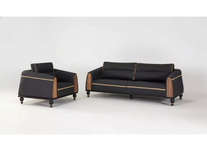 Zwarte bankstellen set moderne meubelstuk driezitter fauteuil stoffen meubels 2-delig.