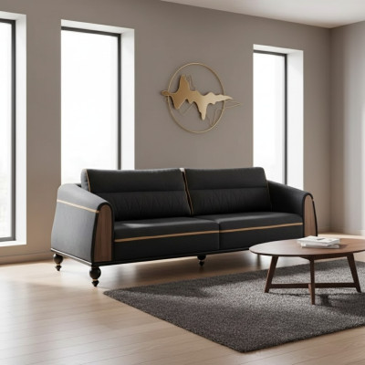 Zwarte designbank voor kantoor meubels in moderne stijl, driezitsbank.