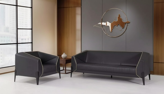 Zwarte kantoormeubelen bankstel fauteuil driezitter Compleet meubelset.