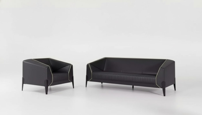 Zwarte kantoormeubelen bankstel fauteuil driezitter Compleet meubelset.