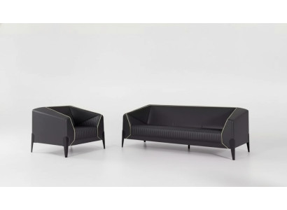 Zwarte kantoormeubelen bankstel fauteuil driezitter Compleet meubelset.
