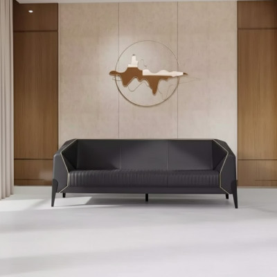 Zwarte leren bank Kantoor meubilair Woonkamer Nieuwe bank Luxe gestoffeerde banken