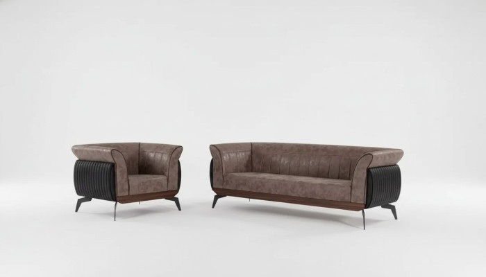 Bruine bankstel driezitter fauteuil kantoormeubelen bankstel set 2-delig.