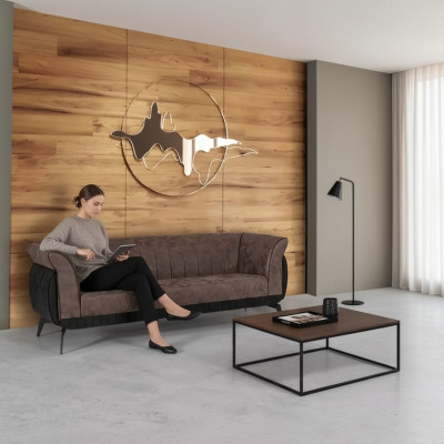 Bruine driezits werkkamersofa Luxe designmeubelen kantoorbank