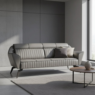 Grijze leren driezits werkkamer meubels designhouten meubels luxe