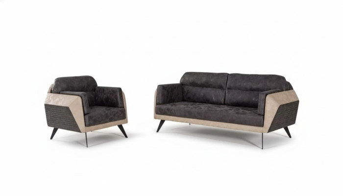 Moderne bankstel met driezitsbank, fauteuil en stoffen meubels, nieuw setontwerp 3 + 1.