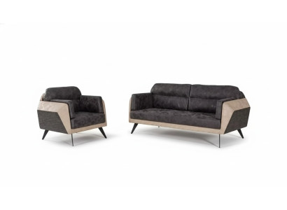 Moderne bankstel met driezitsbank, fauteuil en stoffen meubels, nieuw setontwerp 3 + 1.