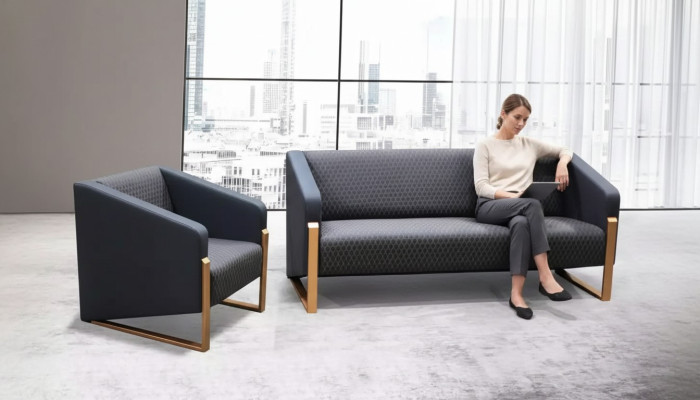 Zwarte complete banksset kantoormeubilair textiel zitbank driezits fauteuil