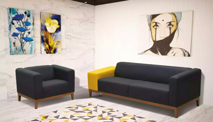 Meubels Grijze bankstel Driezitsbank Fauteuil Set Kantoor Set