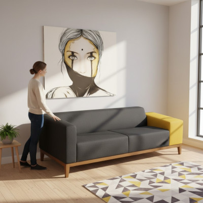 Driepersoons bank bank studeerkamer luxe meubels textiel gestoffeerde bank