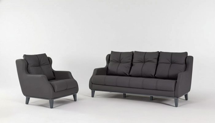 Zwarte bankstel fauteuil tweezitter luxe moderne set gestoffeerde zitting 2+1