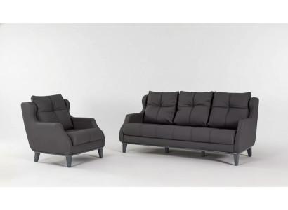 Zwarte bankstel fauteuil tweezitter luxe moderne set gestoffeerde zitting 2+1