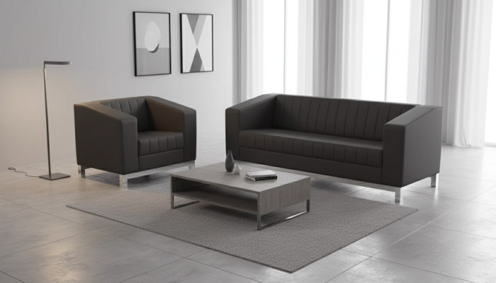 Grijze luxe bankstel met driezitsbank fauteuil gestoffeerd meubilair bank set 2-delig