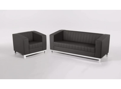 Grijze luxe bankstel met driezitsbank fauteuil gestoffeerd meubilair bank set 2-delig