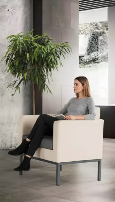 Luxe fauteuil kantoorinrichting werkkamer gestoffeerde stof zit textiel nieuw.