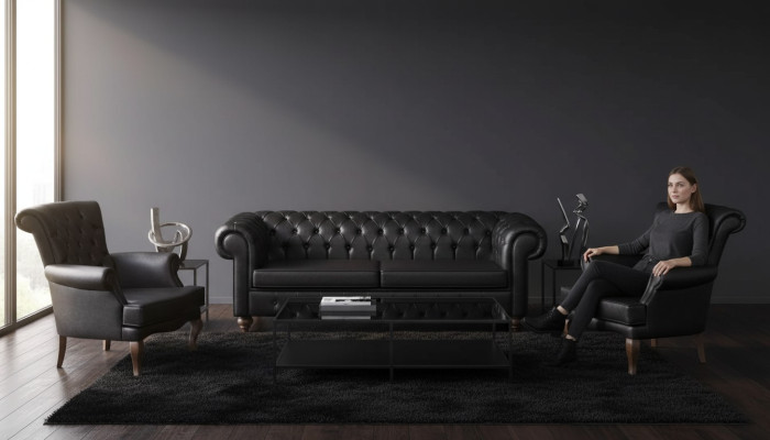 Zwarte Chesterfield bankstel Complete kantoorinrichting Moderne meubels