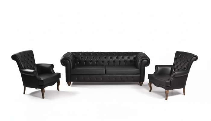 Zwarte Chesterfield bankstel Complete kantoorinrichting Moderne meubels