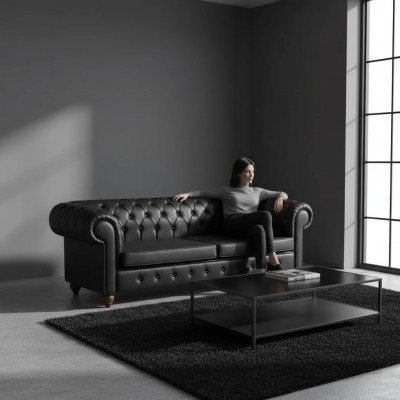 Zwarte Chesterfield driezits kantoorbank luxe zitplaats