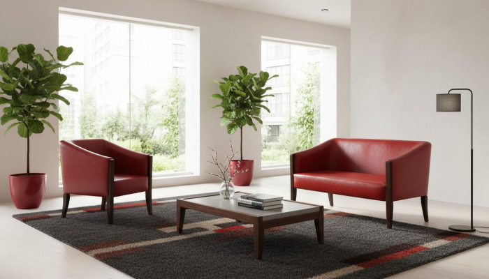 Rode bankstel Tweezits Moderne fauteuil Designer bekleding Luxe set.