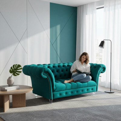Chesterfield Luxe Bankstel 2-Zits Stoffen Bank Blauwe Banken Groene Bankstellen