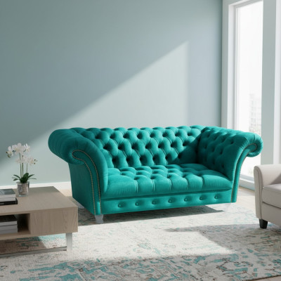 Chesterfield Luxe Bankstel 2-Zits Stoffen Bank Blauwe Banken Groene Bankstellen