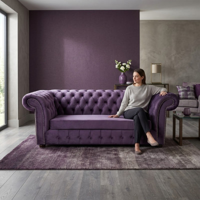 Chesterfield Sofa Driezitter Sofas Bankstel Stoffering Textiel Paars Banken Fluweel