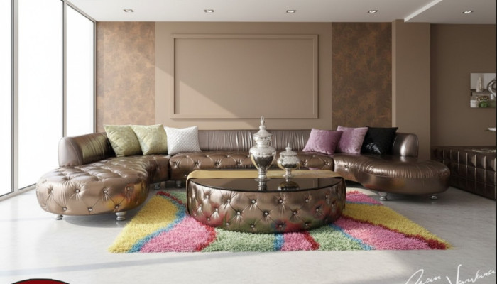 Chesterfield hoekbank U-vorm Luxe bank woonlandschap Gouden hoekbank