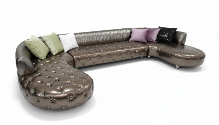 Chesterfield hoekbank U-vorm Luxe bank woonlandschap Gouden hoekbank