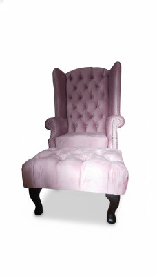 Chesterfield oorfauteuil voetenbank fluweel roze zit lounge ontspannings lounge club