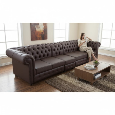 Chesterfield Grote Sofa Bankstellen Lederen Sofa XXL Grote Banken Bruin Bank 6-zits