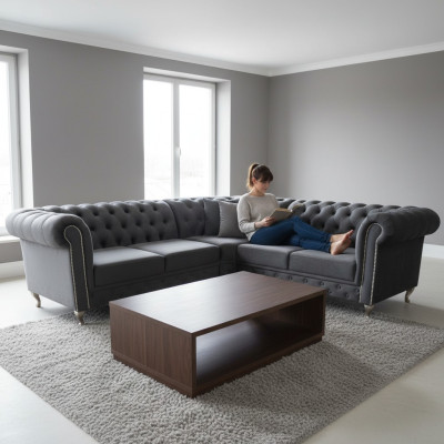 Chesterfield L-vorm hoekbank ontwerp stoffering textiel sofa hoekbanken