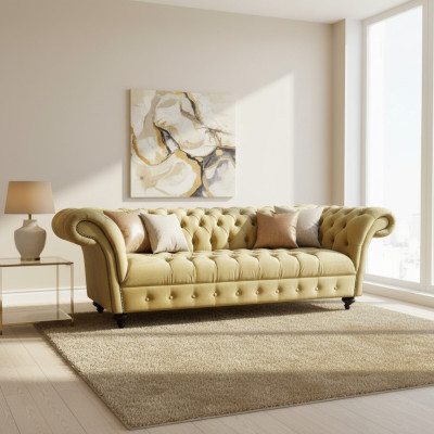 Luxe bankstel met drie zitplaatsen in Chesterfield design stofbank Modern.