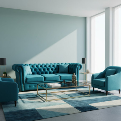Chesterfield bankstel 3-zits stof banken stof blauw bankstellen modern