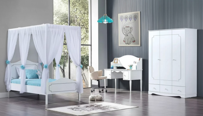 Kinderkamer Slaapkamer Bed Hemelbed 100x200cm Wit Hout Bedden
