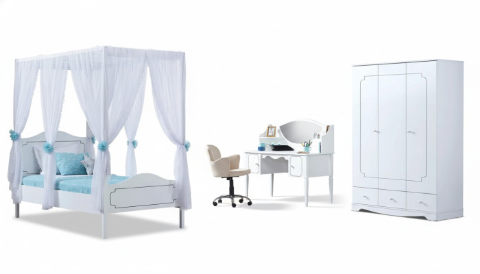 Kinderkamer Slaapkamer Bed Hemelbed 100x200cm Wit Hout Bedden
