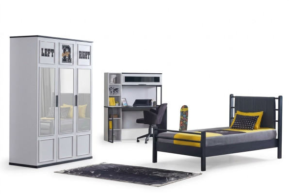 Kinderkamer Slaapkamer Meubels Complete kamer Jeugdkamer Zwart Wit 3-delig.