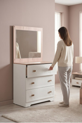 Dressoir met spiegelconsole tafel meubels wit modern in de slaapkamer.