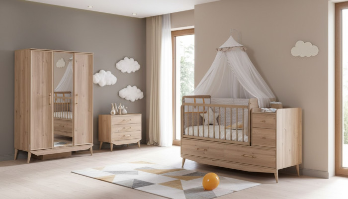 Baby slaapkamer compleet met babybed, kast en ladekast 3-delig.