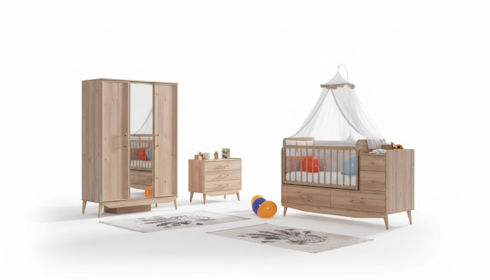 Baby slaapkamer compleet met babybed, kast en ladekast 3-delig.