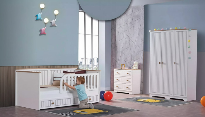 Kinderkamer tienerkamer wit bed commode kledingkast 3-delig